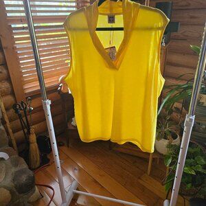 Anne Klein 2X Sleeveless top Yellow with White Polka Dots